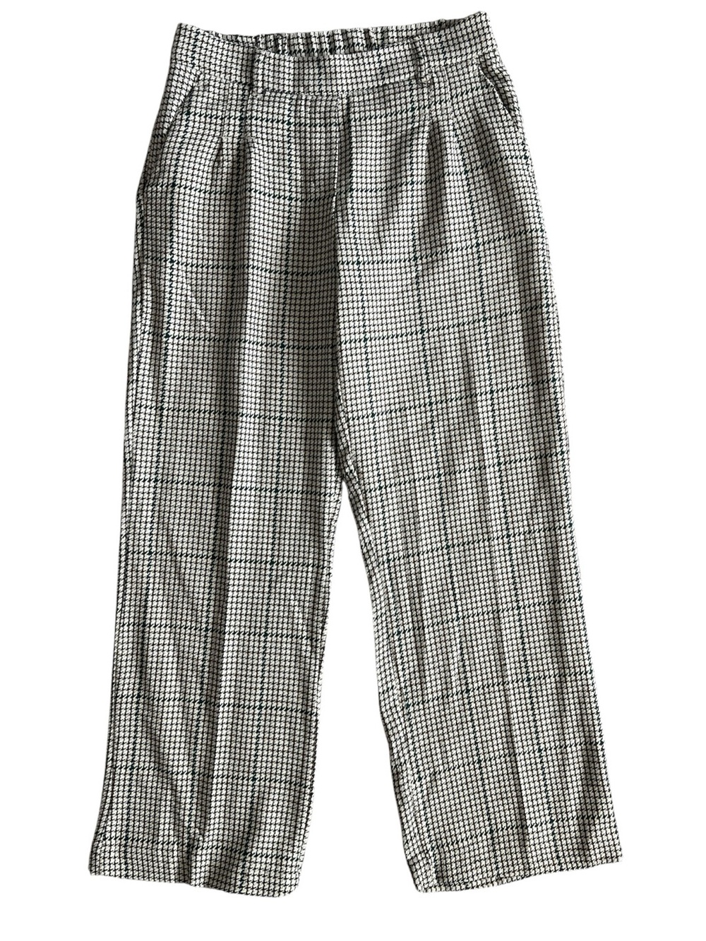 Women's Brown & Green Houndstooth Wide-Leg Trousers Size Small (Petite)
